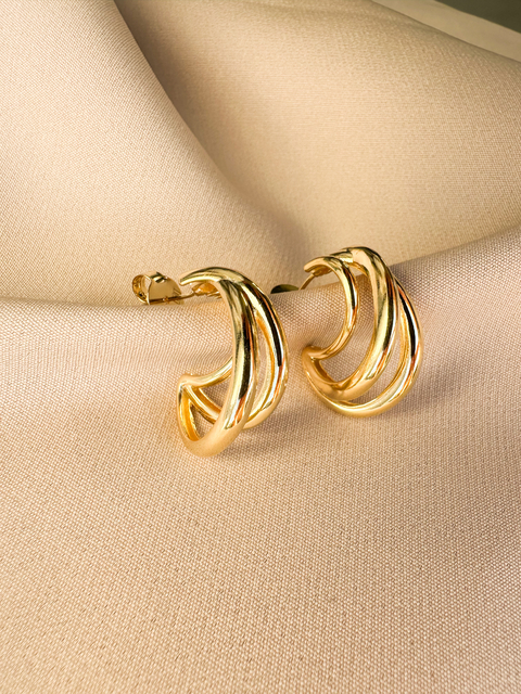 Brinco Argola 3 fios - em banho ouro 18k