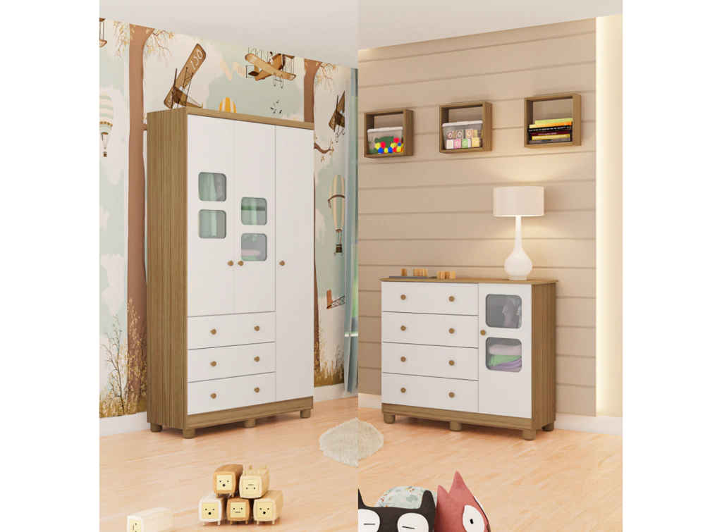 Guarda Roupa e cômoda Moveis Peroba Uli 03 portas MDF