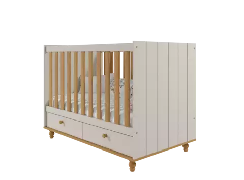 Berço Permobili Candy Retro Americano em MDF com gavetas, ideal para quarto de bebê.