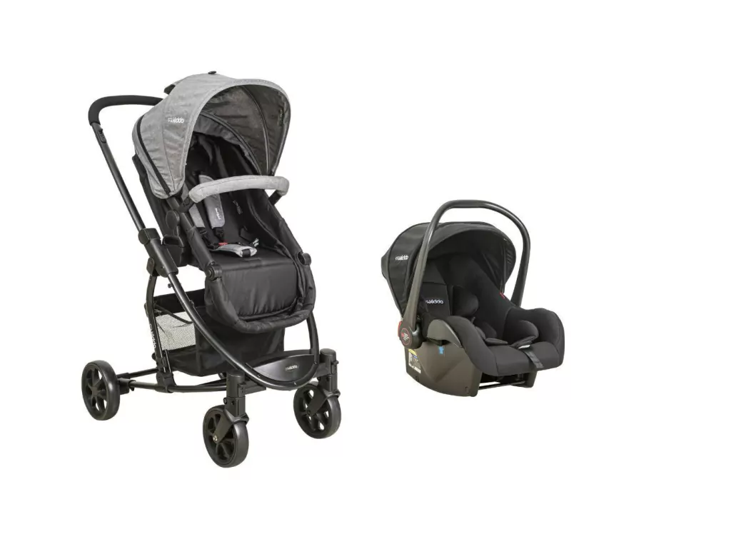 Carrinho com Bebê Conforto Kiddo Prima Melange Grafite