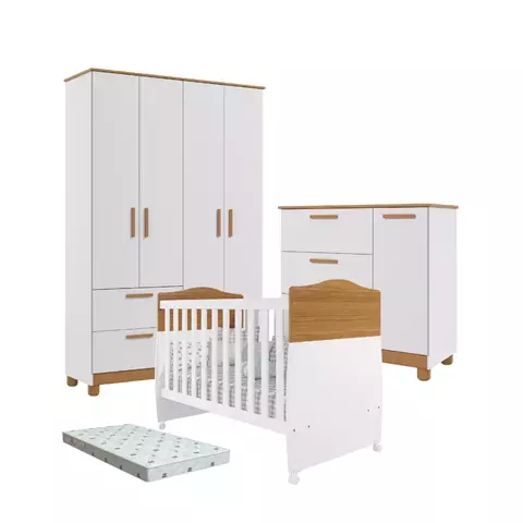 Quarto Bebe Completo Dorabelly Juju MDF + Colchão Americano
