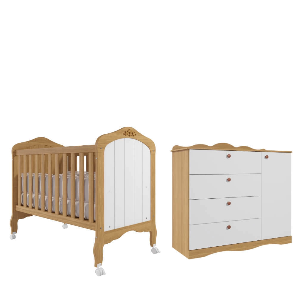 Quarto Bebe Berço e Cômoda Permobili Harmonia Encanto MDF