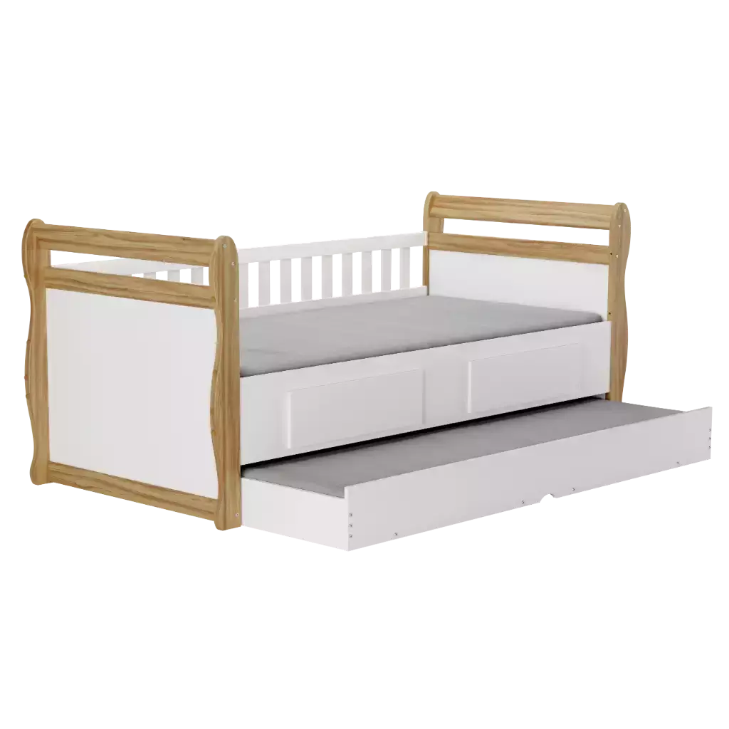 Cama Solteiro Moveis Peroba Maria com gavetas e auxiliar MDF