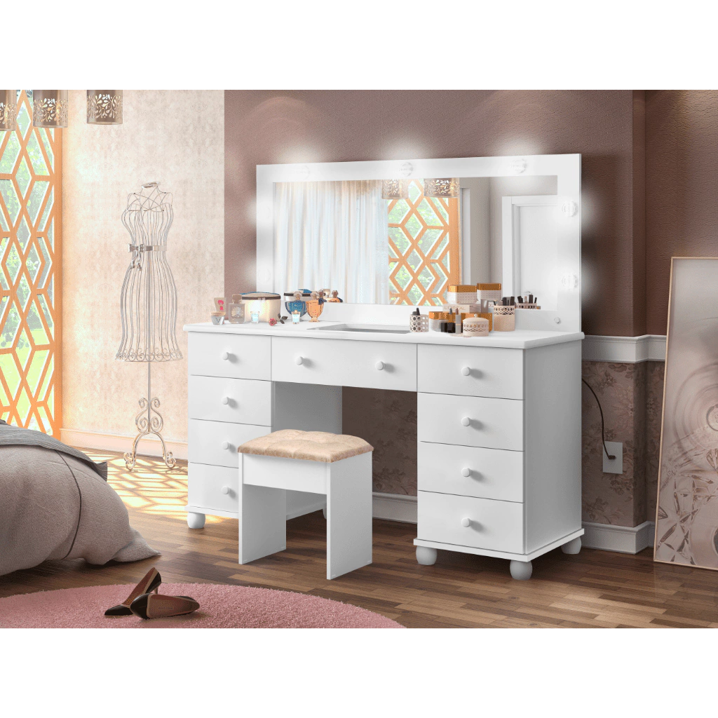 Penteadeira Planet Baby Camarim com espelho 9 Gavetas MDF