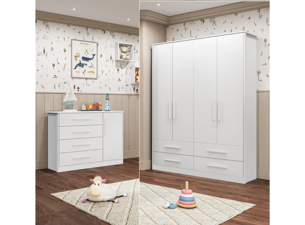 Guarda Roupa e Cômoda Charlo Moveis Peroba 04 portas MDF