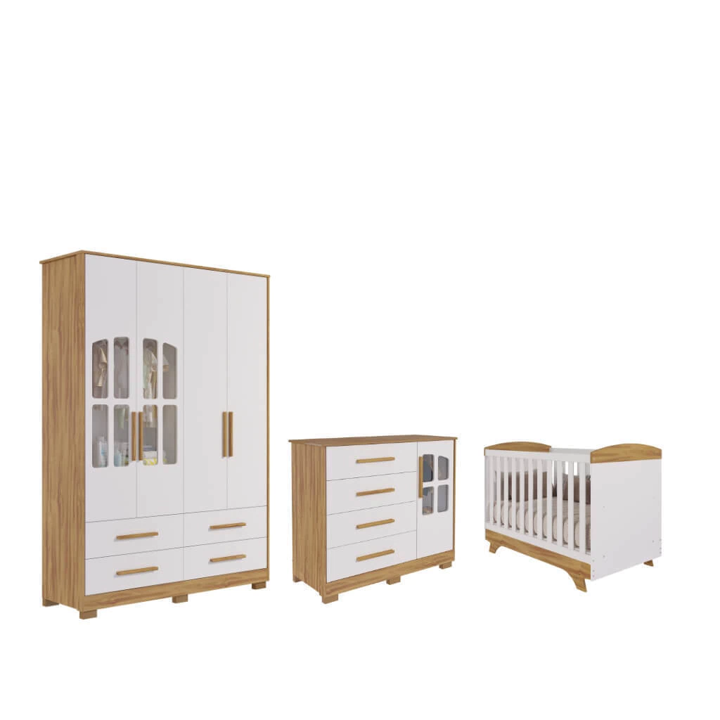 Quarto Completo Bebe Moveis Peroba Charlo Elo Cris 3x1 MDF