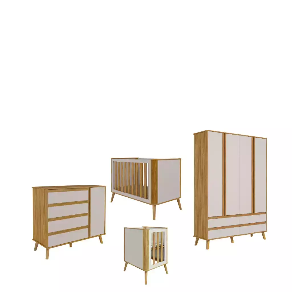Quarto Completo Bebe Moveis Peroba Berço Evolutivo Theo MDF