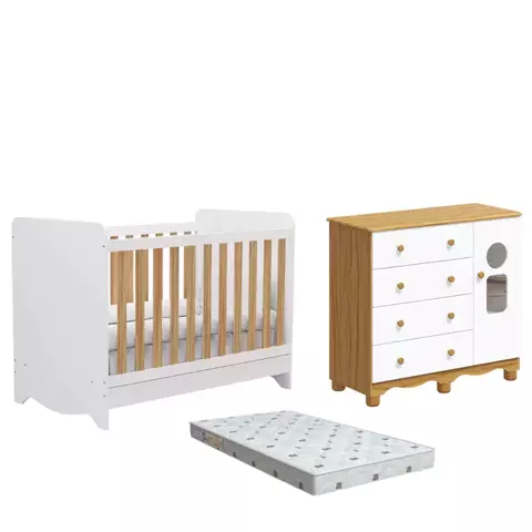 Quarto Bebe Berço e Cômoda MDF Dorabelly BenDyte + Colchão