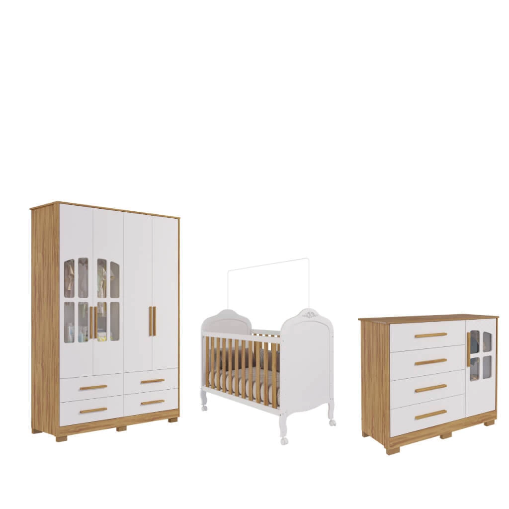 Quarto Completo Bebê Moveis Peroba Provençal Charlo Elo MDF