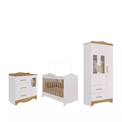 Quarto Completo Bebe Moveis Peroba Clara Provençal MDF Bebellys