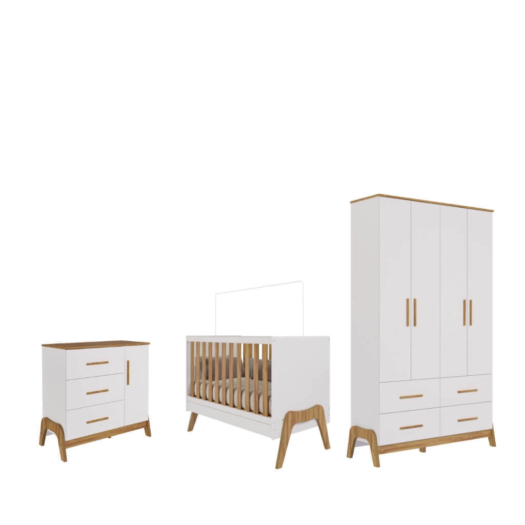 Quarto Completo Retro Bebê Moveis Peroba Guti berço 5x1