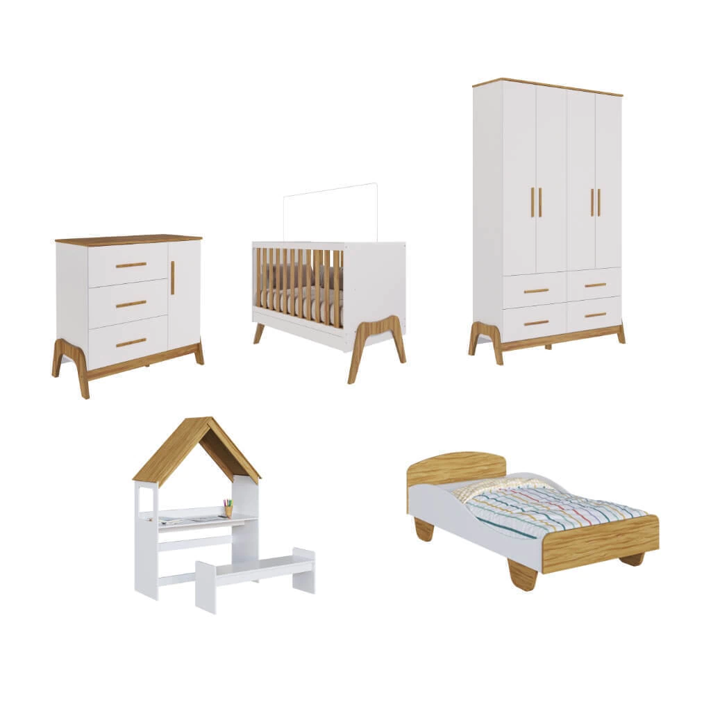 Quarto Bebe Completo Guti cama solteiro Sol Casinha MDF