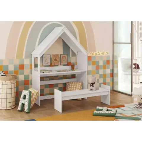 Kit Cabeceira Moveis Peroba Casinha com banco MDF
