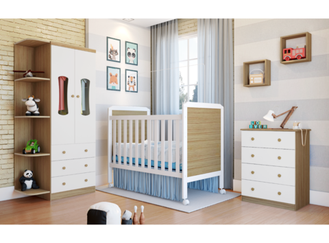 Quarto Completo Bebê Moveis Peroba Cloe Luna MDF