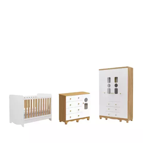 Quarto Completo Bebe Moveis Peroba Tedy Ben 04 portas MDF