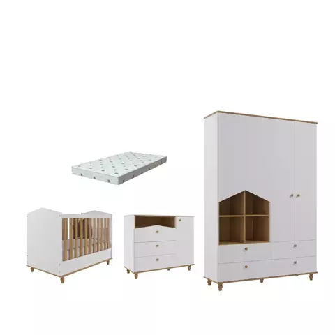 Quarto Bebe Completo MDF Dorabelly Sinha + Colchão