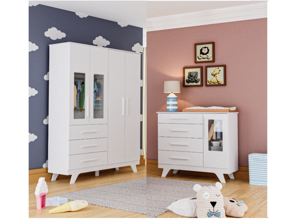 Guarda Roupa e cômoda retro Moveis Peroba 04 portas 100% MDF