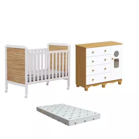 Quarto Bebe Berço e Cômoda MDF Dorabelly CloDyte + Colchão