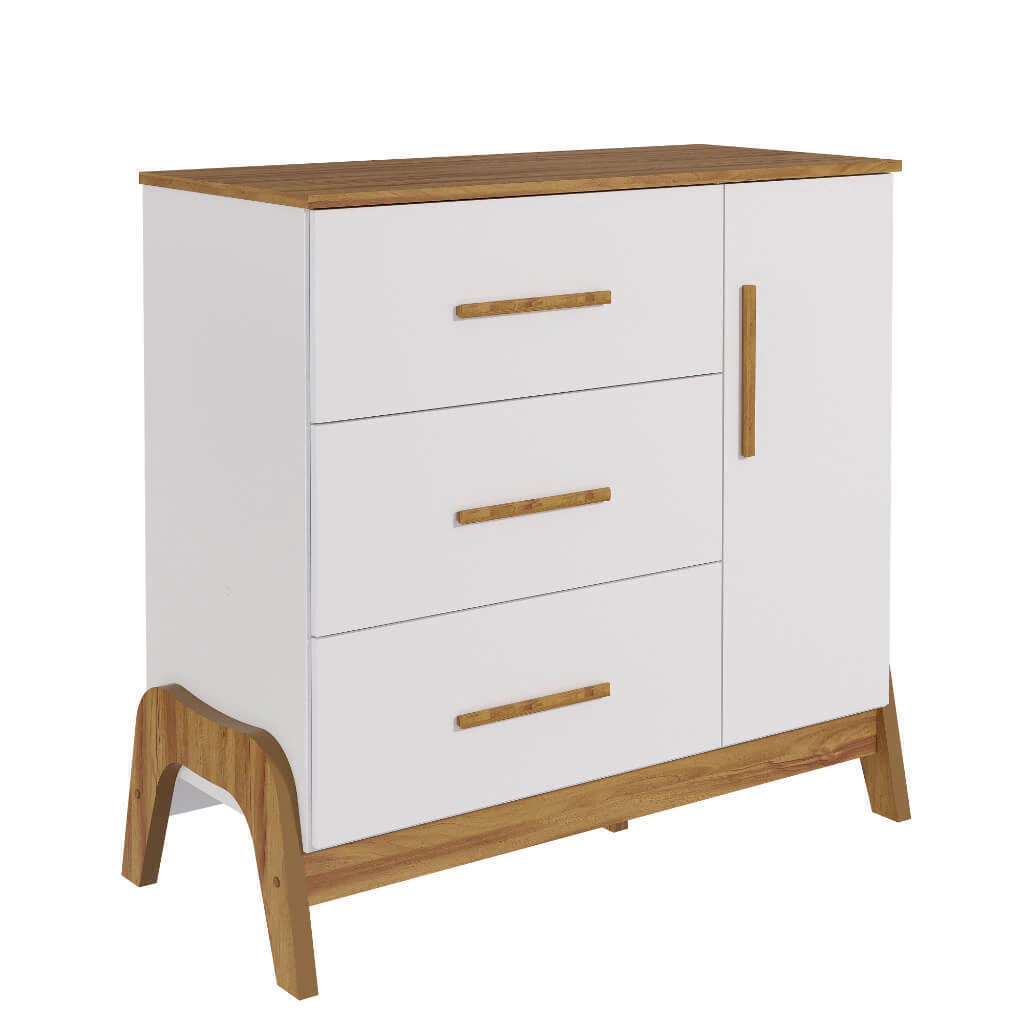Cômoda Bebê Retro Moveis Peroba Guti 03 gavetas 01 porta MDF