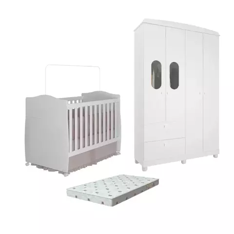 Quarto Bebe Berço e Guarda Roupa Dorabelly Fofura + Colchão