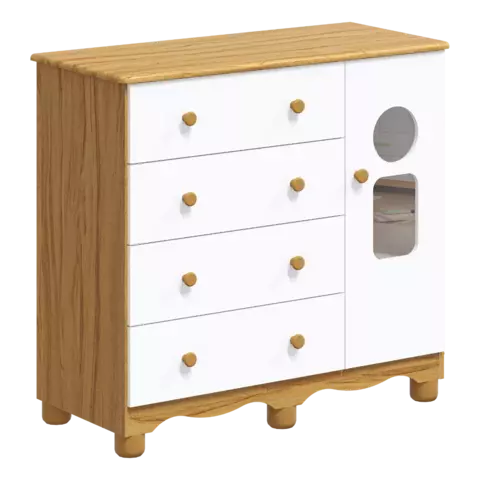 Cômoda Infantil Moveis Peroba Tedy 04 gavetas 01 porta MDF