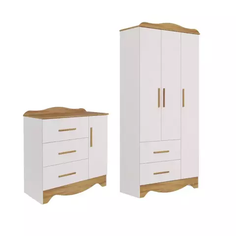 Quarto Bebe Cômoda e Guarda Roupa Moveis Peroba Clara MDF Bebellys