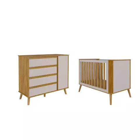 Berço Retro 3x1 e cômoda Théo Moveis Peroba MDF