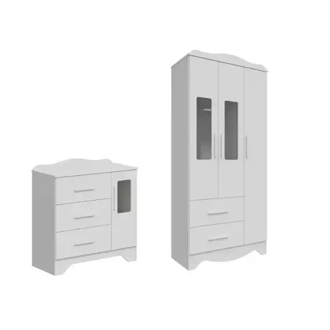 Quarto Bebe Cômoda e Guarda Roupa Moveis Peroba Clara MDF Bebellys Curitiba