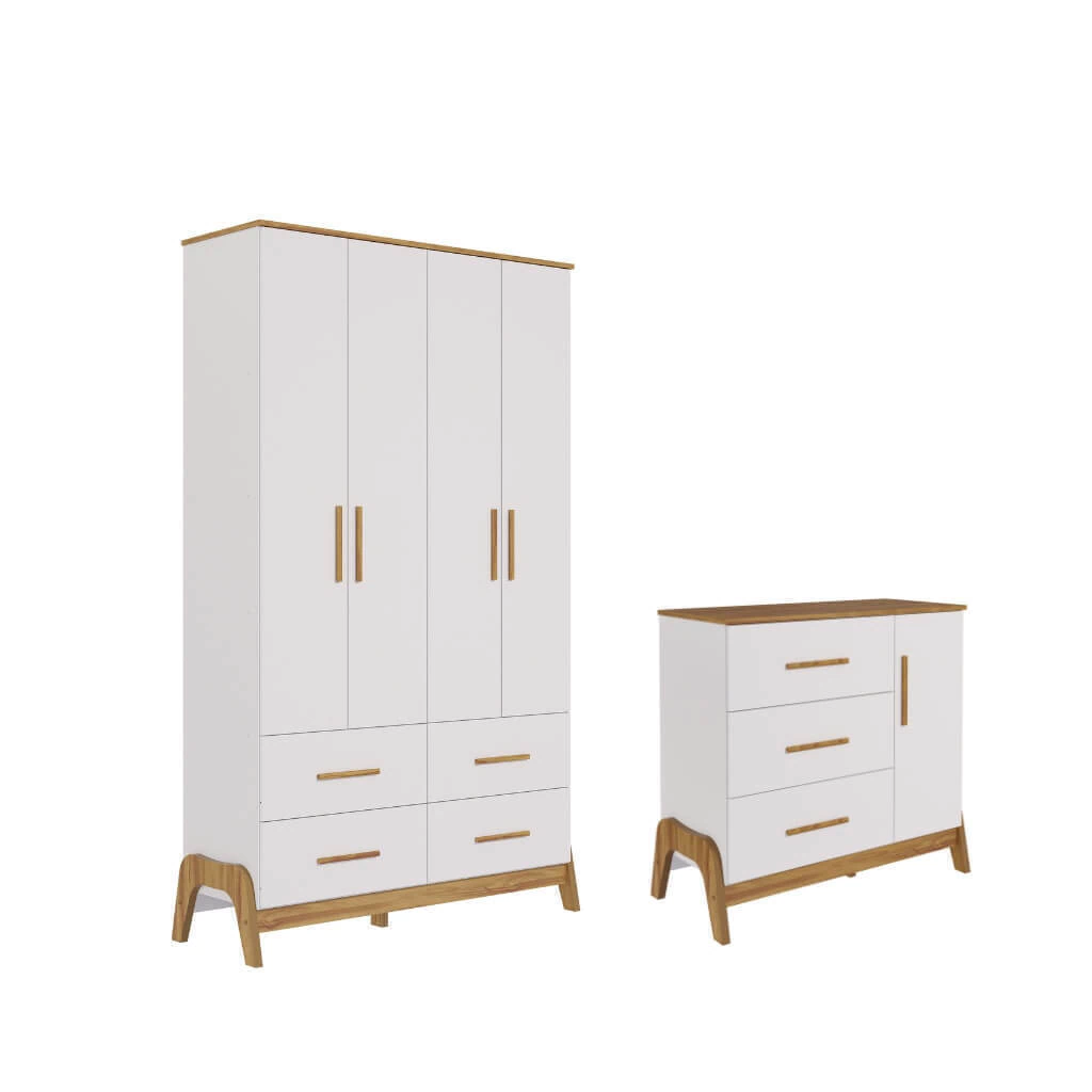 Guarda Roupas e Cômoda Retrô Guti Moveis Peroba Infantil MDF