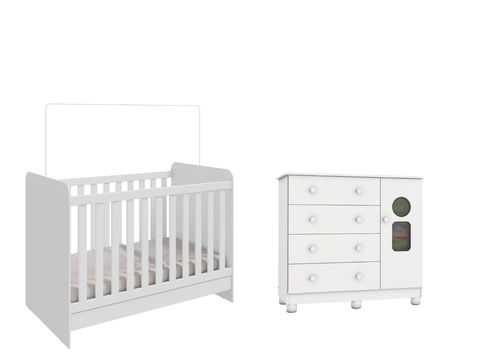 Kit Berço Cômoda com Sapateira Ben Tedy Moveis Peroba MDF Branco