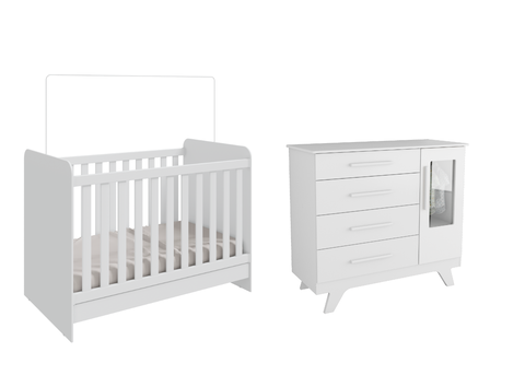 Kit Berço Cômoda Ben Retro Moveis Peroba MDF Branco
