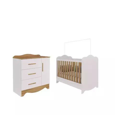 Quarto Bebe Moveis Peroba Berço com comoda Clara MDF Ls