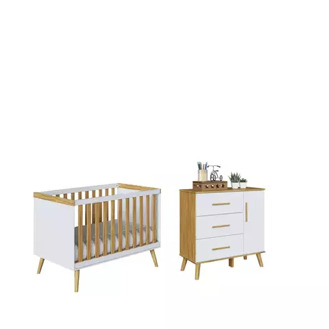 Kit Berço e Cômoda Infantil Moveis Peroba Sky Retro MDF Ls
