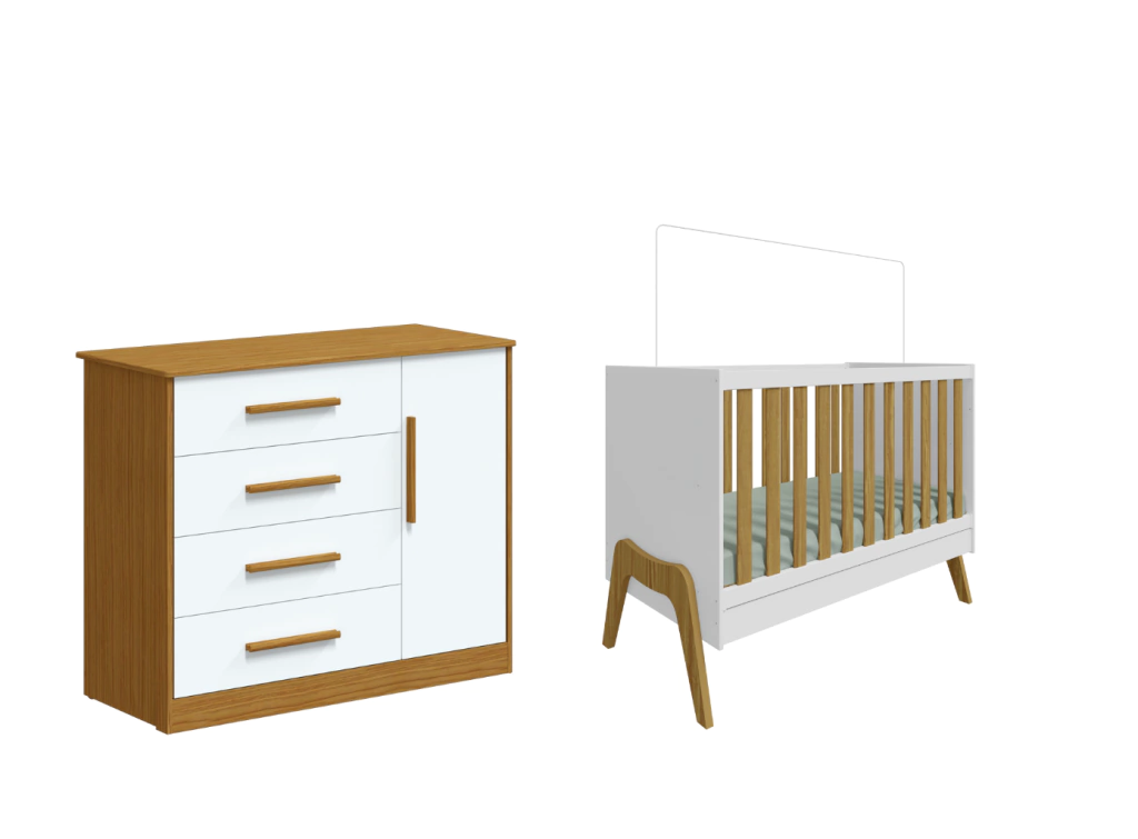 Berço Guti 5x1 e Cômoda Charlo com sapateira Moveis Peroba