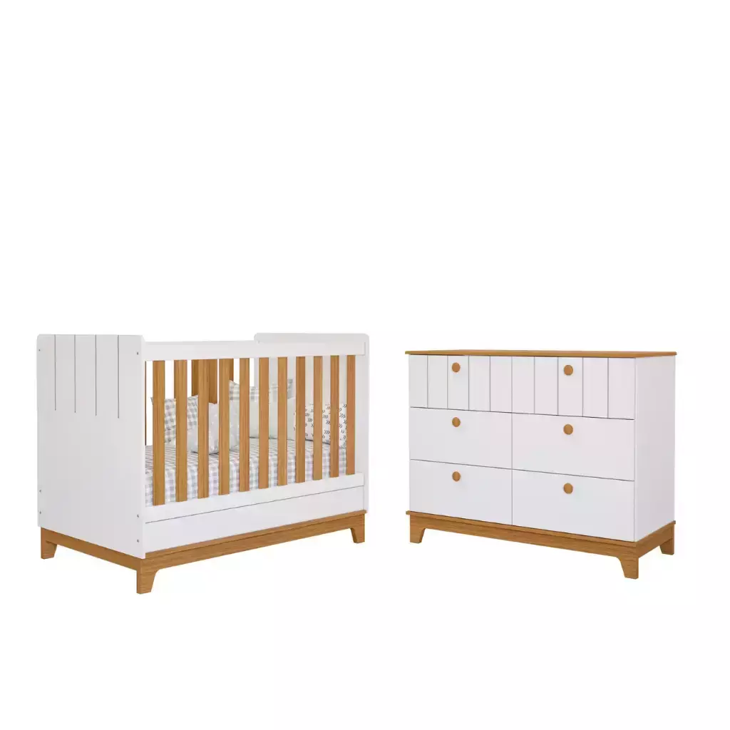 Berço e Cômoda Infantil Permobili Biscoito MDF 06 gavetas