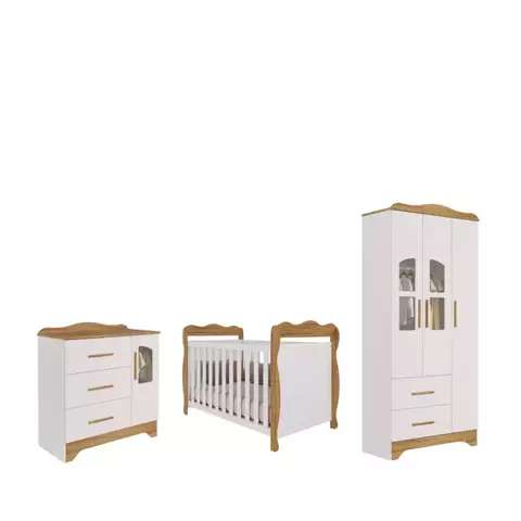 Quarto Completo Bebe Moveis Peroba Lisi 03 portas berço americano