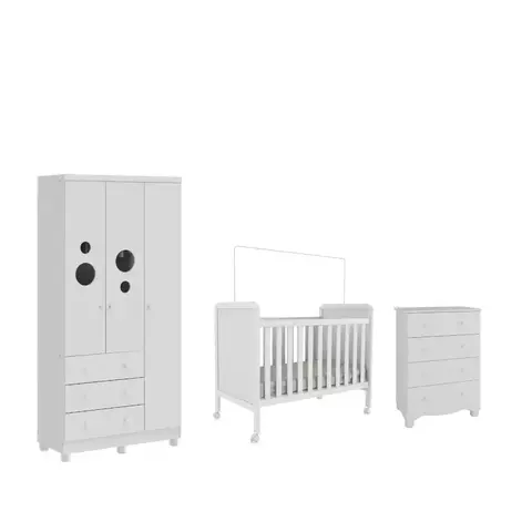 Quarto Completo Bebe Moveis Peroba Bolinha 03 portas MDF Bebellys Curitiba