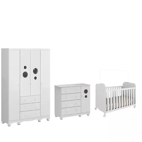 Quarto Completo Bebe Moveis Peroba Bolinha 04 portas MDF Bebellys Curitiba