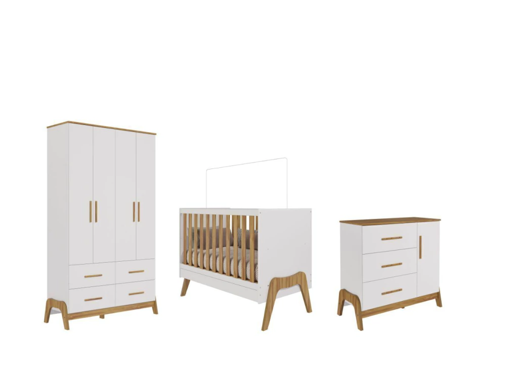 Quarto Completo Retro Bebê Moveis Peroba Guti berço 5x1
