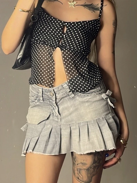 UPCYCLING MINI SKIRT CARGO GREY DENIM Y2K