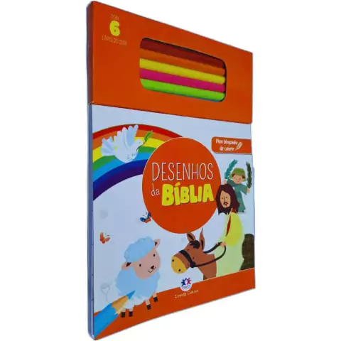 Livro Físico de Colorir Infantil Desenhos da Bíblia Com 6 Lápis de Cor Idade Recomendada: Acima de 3 Anos