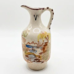 Galheteiro e bule vintage de porcelana com decoração floral e paisagens, conjunto Europa 1900