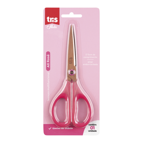 Tesoura Multifuncional Holic All Rosé - 17,5 cm - Lâmina de Titânio - Cartela C/ 1 un - Tris - comprar online