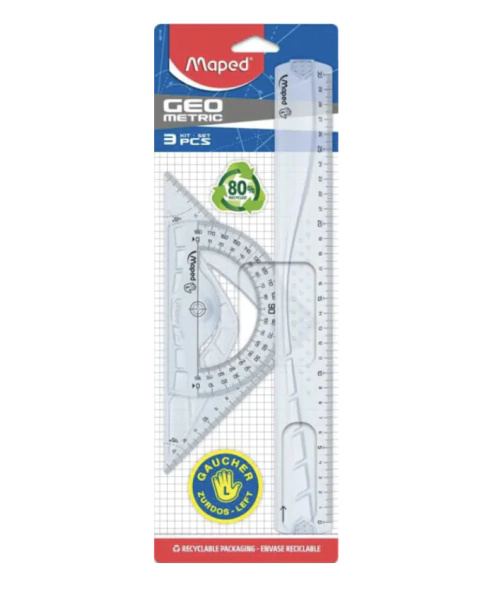 Kit com 3 peças geométricas para canhotos Maped