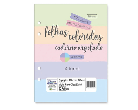 Refil Caderno Colegial Argolado - folhas coloridas