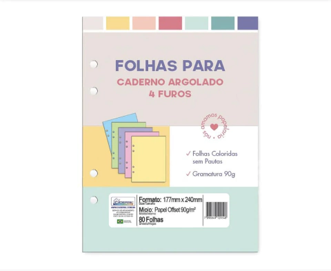 Refil Caderno Colegial Argolado – Folhas Sem Pauta Coloridas Candy