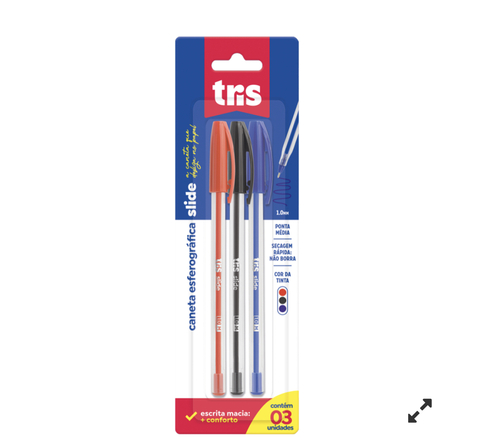 Caneta Esferográfica Slide – 1.0mm – Cart C/3 UN – Tris