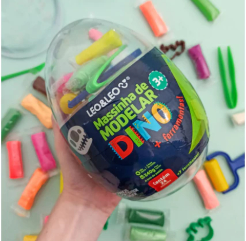 Kit Massinha de Modelar Ovo Dino 24 Cores + 7 Moldes Leo&Leo
