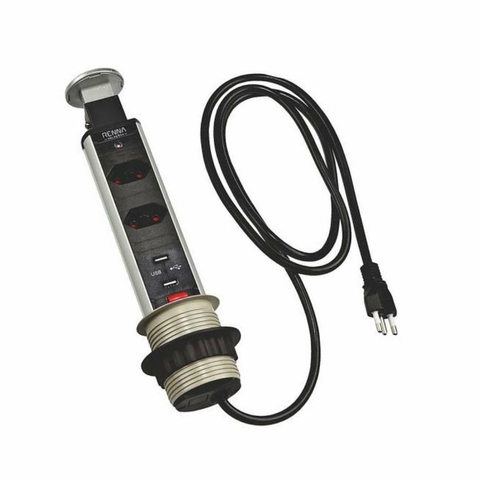 Torre Multiplug Retrátil Com 3 Tomadas e USB BM8691