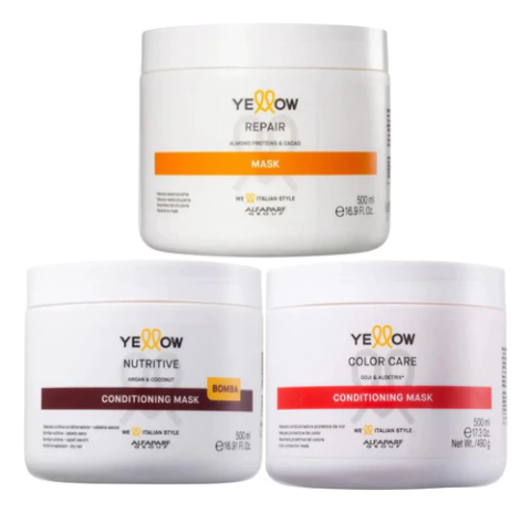 Kit Yellow Cronograma Mascara Repair,cabelos Coloridos 500ml